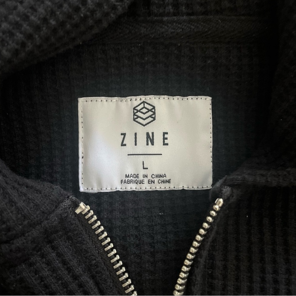 Zine Men's Black Waffle Knit Full-Zip Hoodie Large - Picture 3 of 8